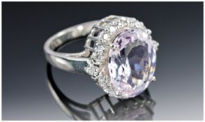 Sterling Silver Dress Ring, Set With A Large Oval Cut Kunzite, Approx 8.00cts. Ring Size N.