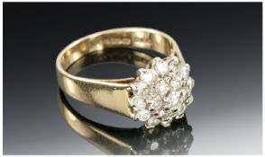 18ct Gold Diamond Cluster Ring, Set With Round Modern Brilliant Cut Diamonds, Estimated Diamond