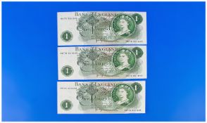 A Running Series of Three one Pound Bank Notes, Signed by S Page.