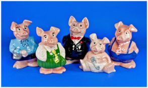 Wade Natwest Ceramic PiggyBanks, complete family. 5 in total. Mint Condition.