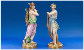 Large Pair of Tinted Parian Figures, Fishergirl and Huntsman, probably Worcester, each in