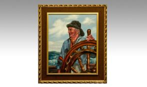 Keith Sutton Original Oil on Board `Fisherman at Sea`. Signed and dated lower left 1983. 17 by 21