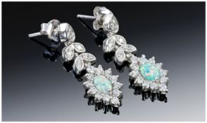 Silver Earrings, Set With Opal Coloured Stones