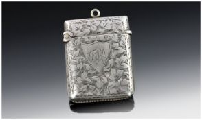 Small Silver Vesta Case, With All Over Engraved Leaf Decoration, Fully Hallmarked For Birmingham W