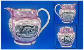 Sunderland Fine Masonic Lustreware Large Jug of Dutch shape. Circa 1850`s decorated with a print ``A