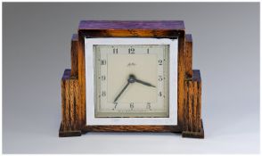 Art Deco Oak Cased Named Mantel Clock, J. Francis to underside of clock. 8 day movement, silvered