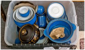 Box of Late 20th Century Denby Stoneware, mainly in Royal blue, comprising dinner plates, dessert