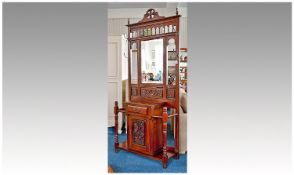 Modern Victorian-Style Mahogany Hall Stand, with four hooks to mirrored back, galleried top,