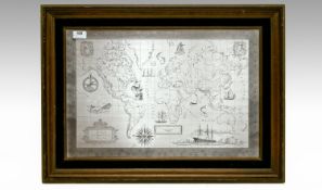 The Royal Geographical Society Silver Map of the World. Framed, London Hallmark. 28 x 20 inches.