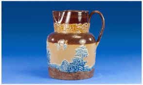 Doulton Lambeth Stoneware Willow Pattern Jug c 1890. 8 inches in height.