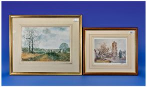 Two Framed Prints. 1. Framed Coloured Print, `St John`s Church`. Signed in pencil. 10 by 8 inches. 2