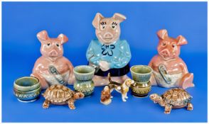 Small Box of Wade, comprising three Natwest Piggy Banks, two tortoise dishes, a Wade Whimsie Brother