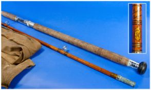 Silver Monarch Split Cane Fishing Rod, labelled `Double Built Butt`, `Steel Core`, and `Elasticane`,