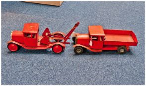 Two Triang Red Painted Tin Plate Trucks.