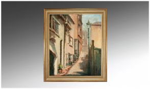 Suzanne C. Harris (1909-), Street scene, signed, oil on canvas, 60 x 50cm.; 24 inches x 20 inches.