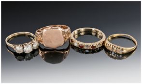 Four 9ct Gold Rings, Stones Missing, 12 Grammes A/F