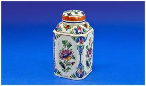 Delft. A Tea Caddy Of Vertical Rectangular Shape with canted corners and a lift off lid. Entirely