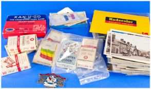 Box of Postcards and a box of cigarette cards and collectables.