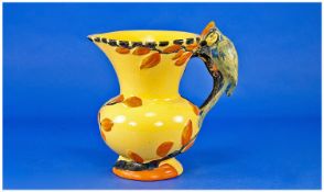 Art Deco Wade Heath Handpainted Bird Handle Jug. No. 13, bright yellow colourway. Height 7.75