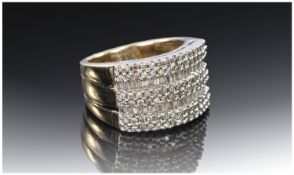 9ct Gold Diamond Cluster Ring, Set With Round Modern And Baguette Cut Diamonds. Fully Hallmarked,