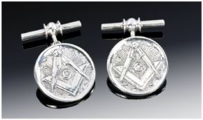 Gents Silver Cufflinks, With Discs With Raised Masonic Emblems.