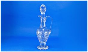 Large Cut Glass Claret Jug, with a large inverted baluster shaped cut stopper, with faceted waist,