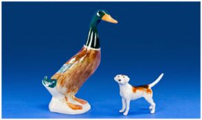 Beswick Mallard Duck Figure, Standing model number 756. 7`` in height, Plus Beswick Dog Figure `