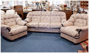 Classic Three Piece Leather Suite, upholstered in Taupe coloured leather, comprising three seater