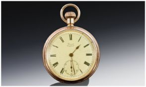 Gold Plated Open Faced Pocket Watch, Roman Numerals, With Subsidiary Seconds, Marked To Dial Prescot