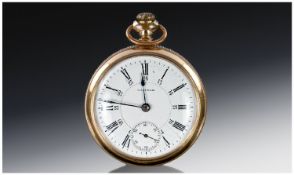 Waltham Open Face Pocket Watch, White Enamelled Dial, Roman Numerals, 24 Hour Arabic Numerals With