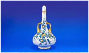 Royal Worcester Hand Painted Persian Style Two Handled Vase circa 1870`s. Gold handles & borders.