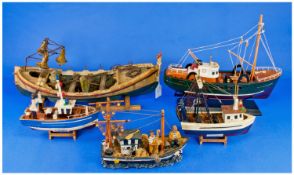 Small Collection of 20th Century Model Ships, comprising fishing trawler boat, three fishing boats
