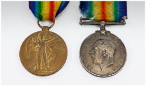 Pair Of WW1 Medals, War And Victory Medal Awarded To 43049 PTE  E J LATHAM K O Y L I (King`s Own
