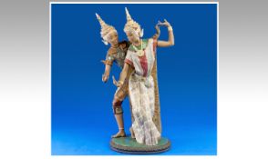 Lladro Hand Painted Male and Female `Thai Couple` Issued 1974  Model No 01012058 Sculpter Vicente