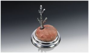 A Silver Combined Dressing table Ring Tree and Pin Cushion. Date letter and lion only visible.