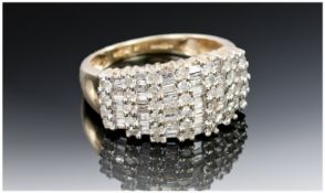 9ct Gold Diamond Cluster Ring, Set With Round Modern And Baguette Cut Diamonds. Fully Hallmarked,