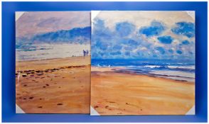 Modern Art. Pair of Limited Edition Giclee Canvas prints by John Osborne. `Widemouth` 24 x 24 inches