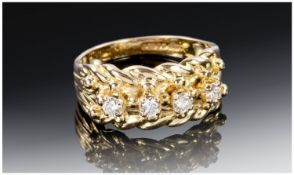 Ladies 9ct Gold and Diamond Dress Ring. Comprising 4 small round brilliant cut diamonds, in yellow