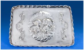 Edwardian Silver Art Nouveau Ladies Embossed Vanity Tray. The central panel with raised images of