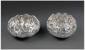 Two Indian Silver Salts. Both lotus shaped. 2.2ozs.