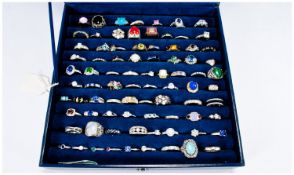 A Fine Boxed Collection of Stone Set Silver Rings. All But 2 or 3 rings hallmarked or stamped