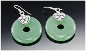 Silver And Jade Coloured Ring Earrings