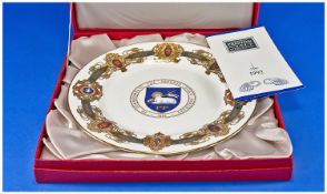 Spode Preston Guild Merchant Cabinet Plate, 1992, gilded and decorated with Armorials to border,