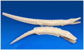 Two Ivory/Ox Bone Crocodile Carvings. Longest Length 18 Inches.