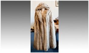 Black Coffee Tipped White Fox Fur Full Length Cape with attached hood, full width skins separated by