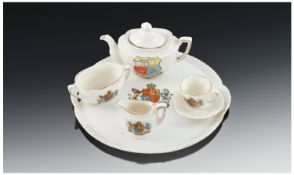 Dolls House Miniature Crested Teaset, comprising teapot, cup and saucer, sugar bowl, cream jug and a