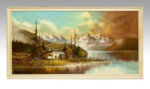 Framed Oil on Canvas, Alpine Scene. With certificate of originality. Signed lower left Hofer (