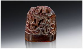 Primitive Oriental Style Carved Horn Seal.