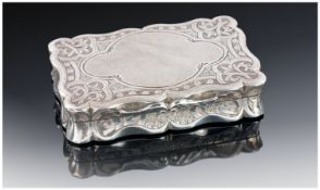 Victorian Silver Snuff Box, Of Shaped Form With All Over Geometric Pattern, Hinged Lid With Acanthus