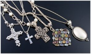 A Good Quality Selection of Silver Chains and Pendants, some stone set, all marked 925.